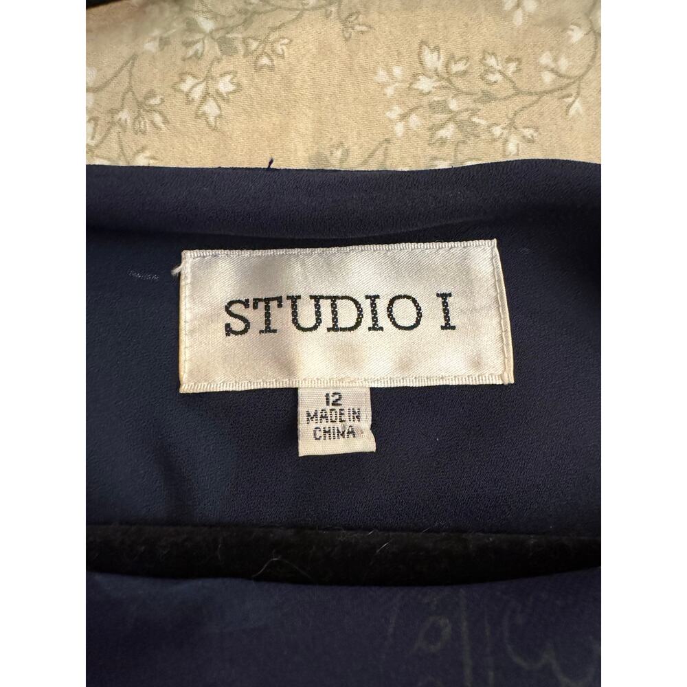 Studio I 2-Piece Chiffon Skirt Set Navy Blue Turquoise Floral Cowl Neck Midi 12 - Picture 5 of 10